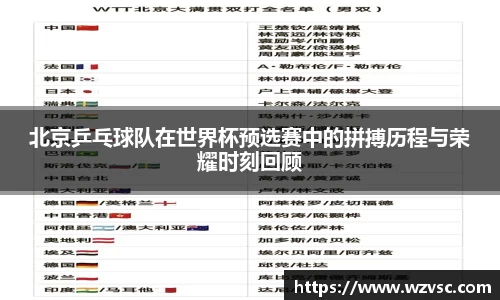 北京乒乓球队在世界杯预选赛中的拼搏历程与荣耀时刻回顾